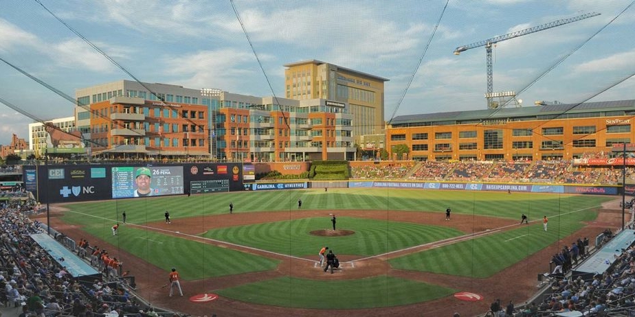 View of Durham Bulls stadium from the announcer box.