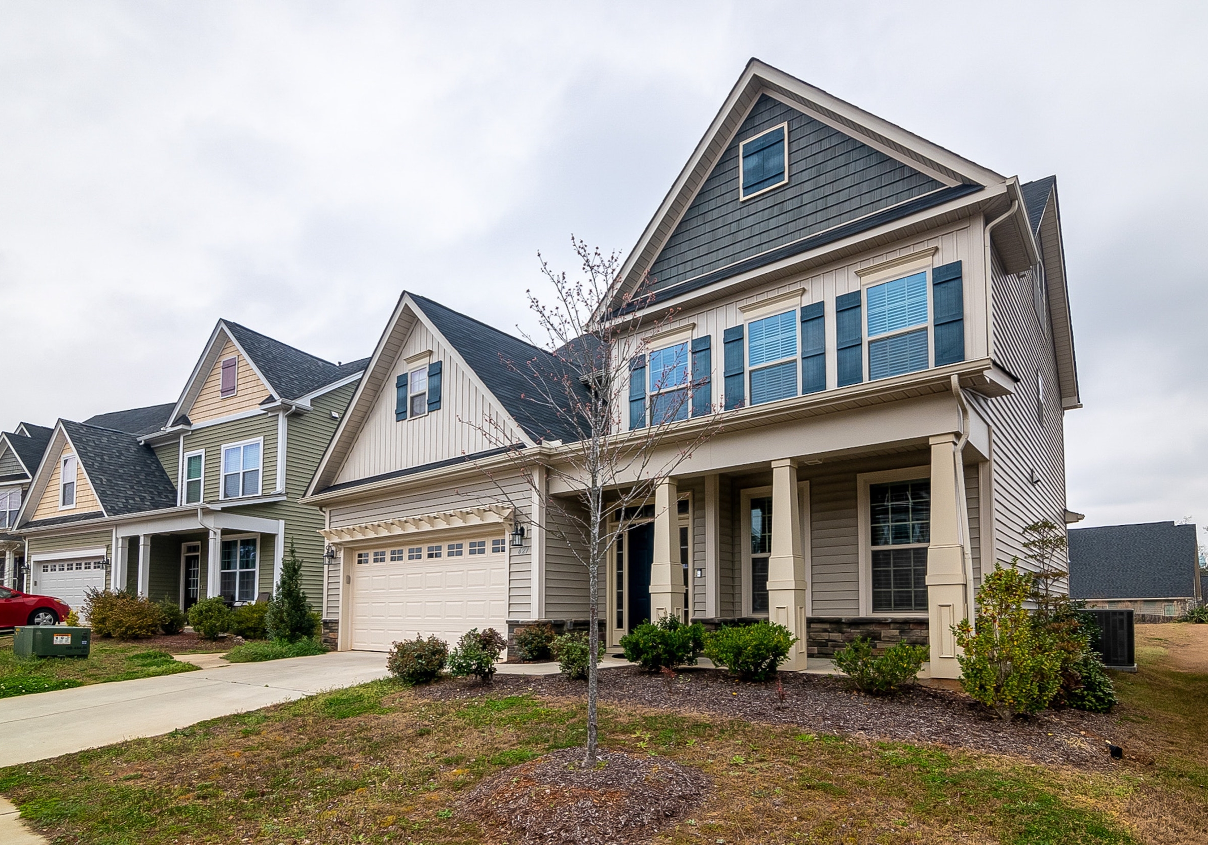 Modern, single family homes in a neighborhood.